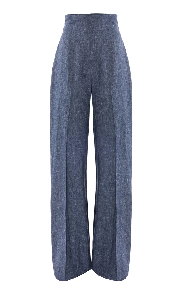 High-Rise Linen-Cashmere Blend Wide-Leg Pants