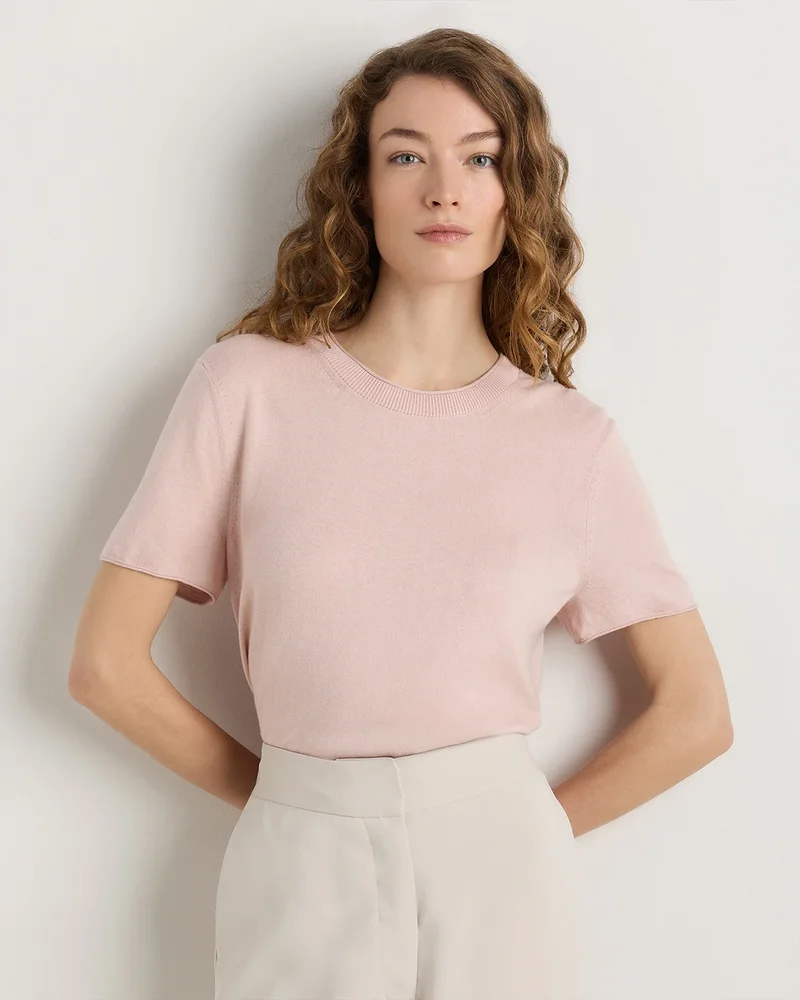 Lightweight Cotton Cashmere Relaxed Sweater Tee in Sugar Stone