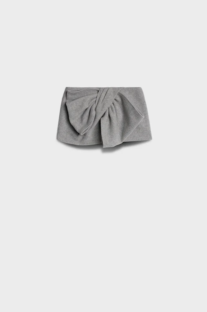 Bow Mini Skirt in Wool Blend Slate