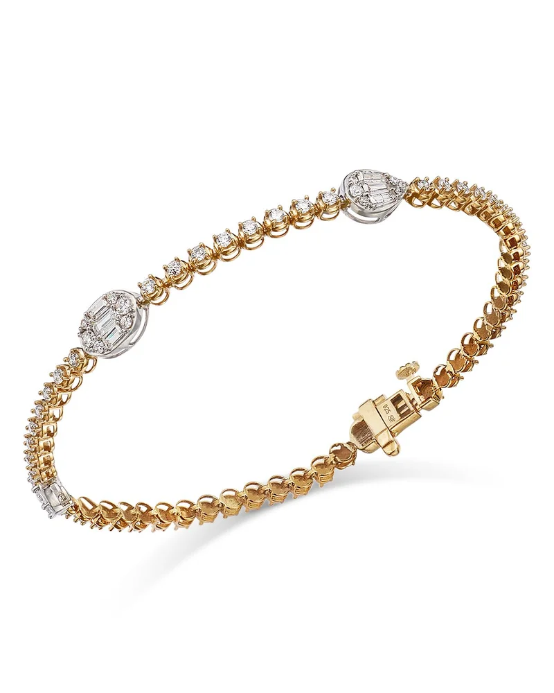 Diamond Station Tennis Bracelet in 14K Yellow Gold, 1.50 tcw
