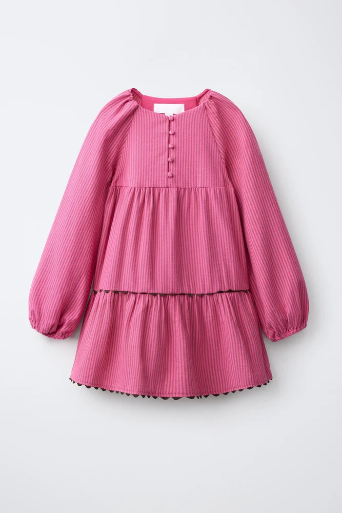 Striped Raglan Sleeve Dress (Fuchsia)
