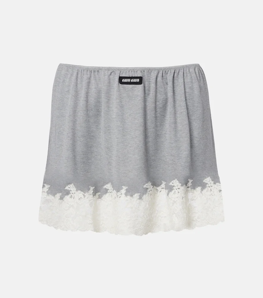 Lace-trimmed silk miniskirt
