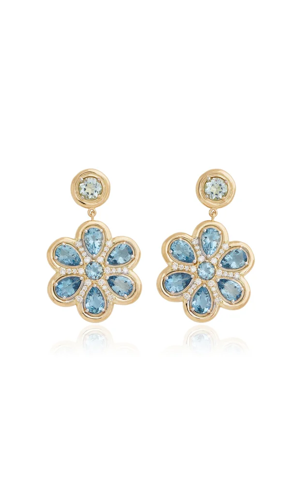 18K Yellow Gold Aquamarine and Diamond Earrings