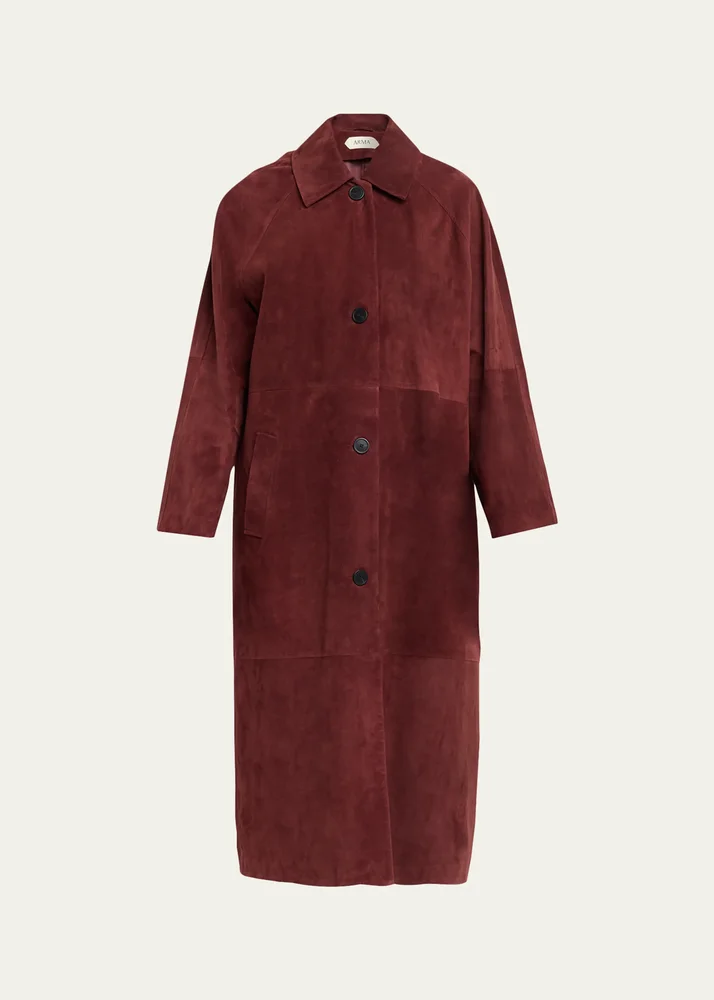 Judy Button-Front Suede Coat