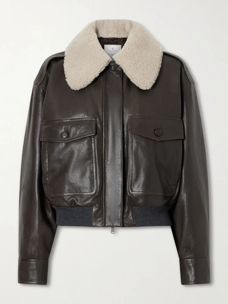 Shearling Trimmed Leather Jacket