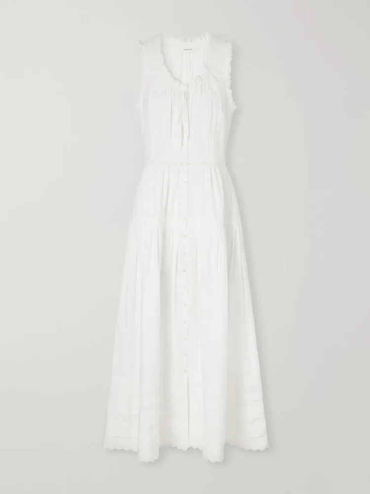 Hortense pintucked embroidered organic cotton midi dress