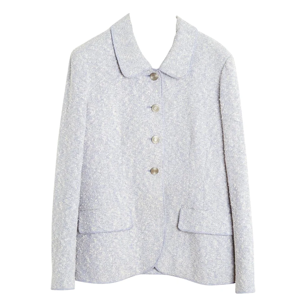 Chanel 1998 Veste Bouclette FR40 Baby Blue Boucle Tweed CC Jacket