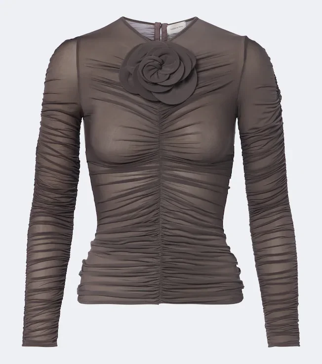 Floral-appliqué ruched top