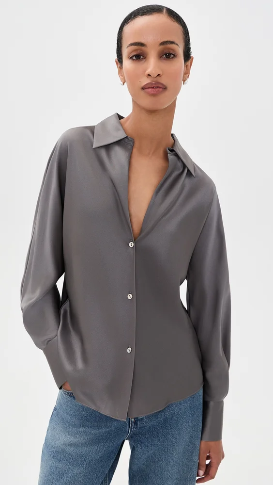 Bias Silk Button Down Shirt