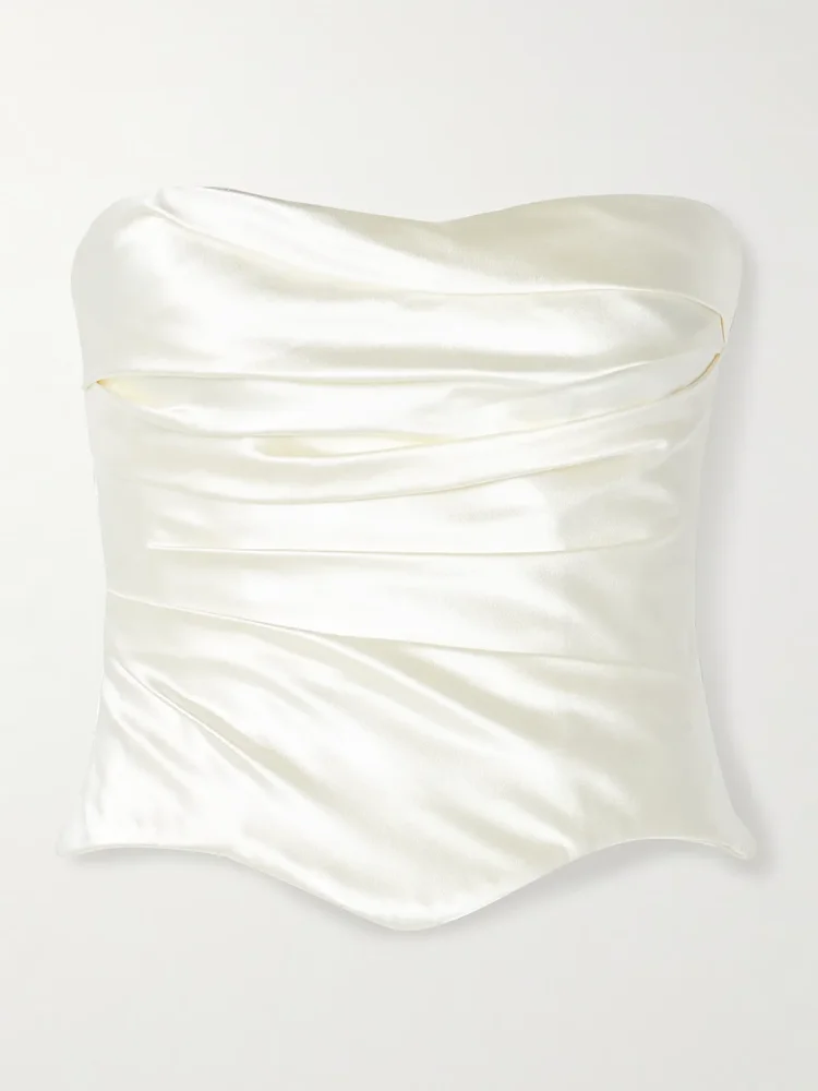 Demi strapless draped silk and wool-blend satin bustier top