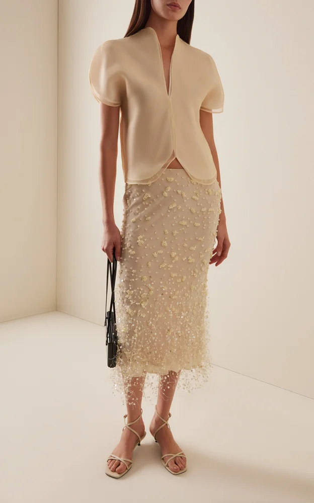 Anika Embellished Georgette Midi Skirt