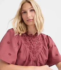 loft.com Eyelet Flutter Sleeve Blouse