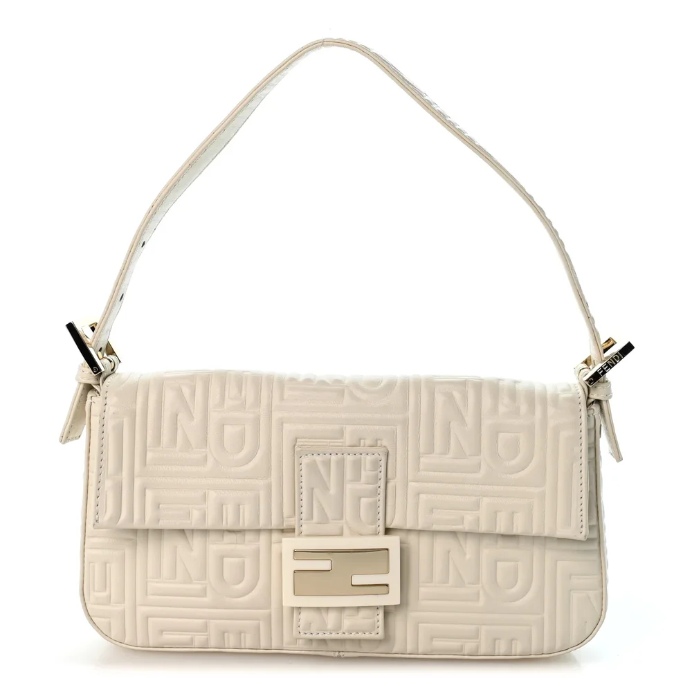 Pre-Owned Nappa Logo Embossed Baguette White