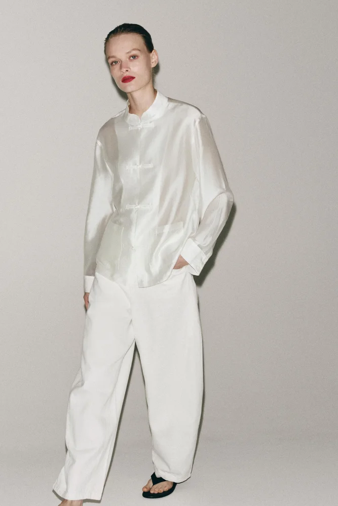 Zara Satin Effect Frog Clasp Shirt