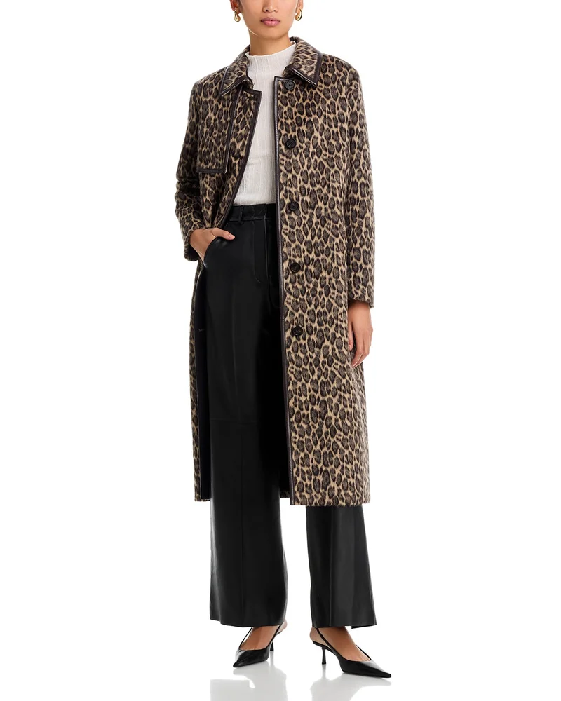 Zeva-A Long Wool Coat With Leather Trim