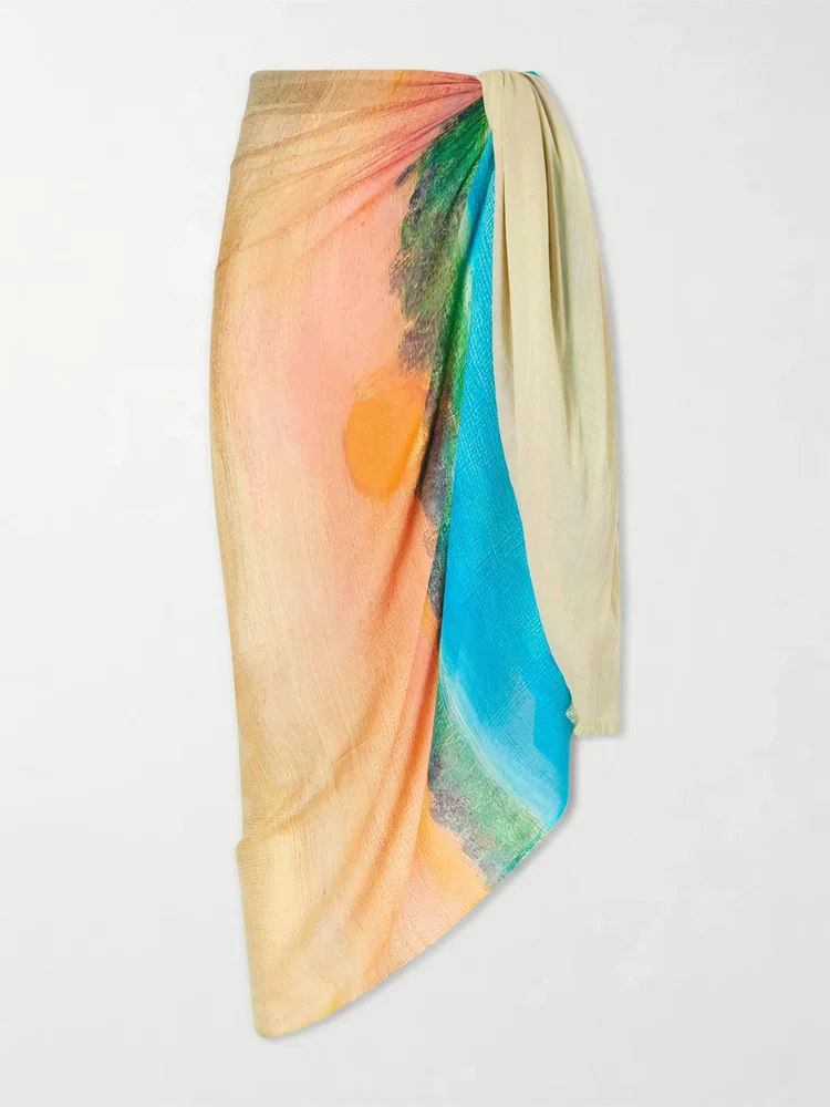 Formentera fringed printed cotton-blend pareo