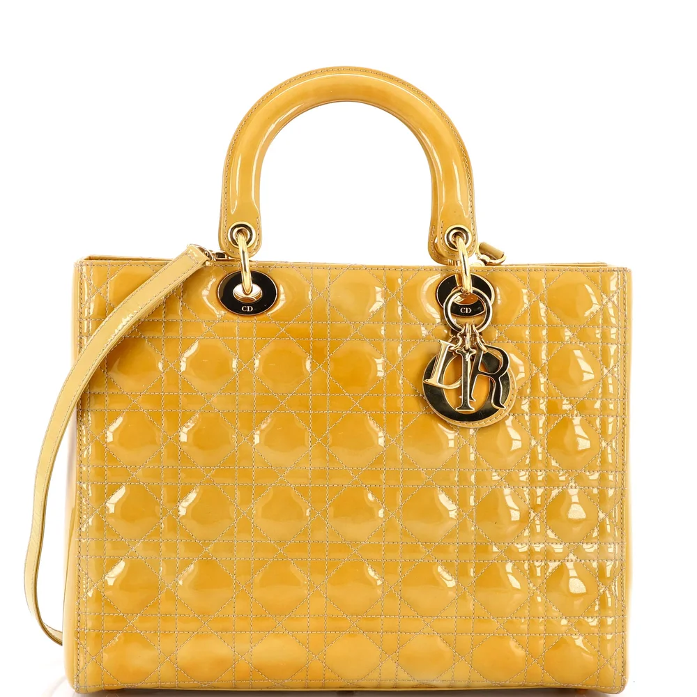 Pre-Owned Vintage Lady Dior Bag Cannage Quilt Patent Large