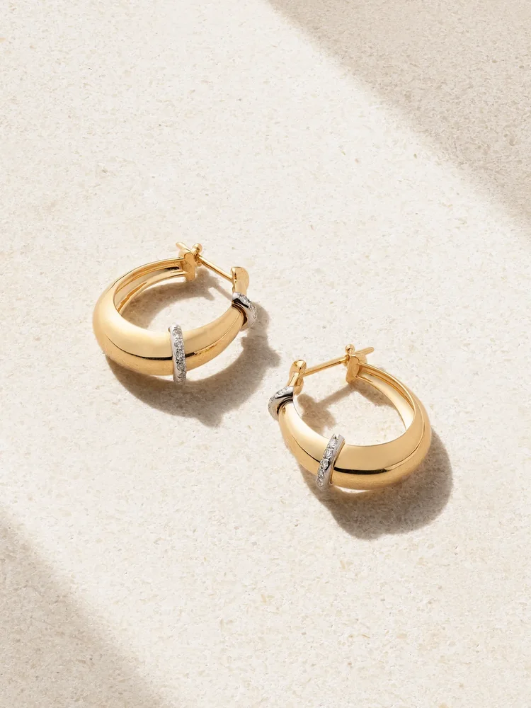 Buoy large 18-karat yellow and rhodium-plated white gold diamond hoop earrings