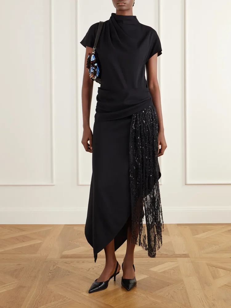 Effie bead-embellished crepe midi dress