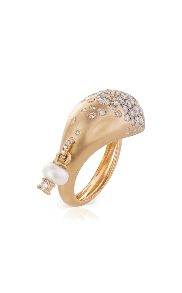 Floating Joy 18K Yellow Gold Diamond and Pearl Ring