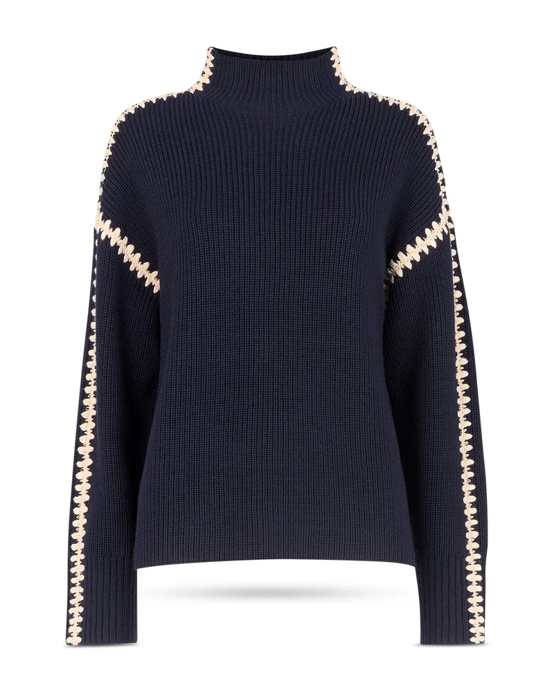 Blanket Stitch Wool Mix Knit Sweater
