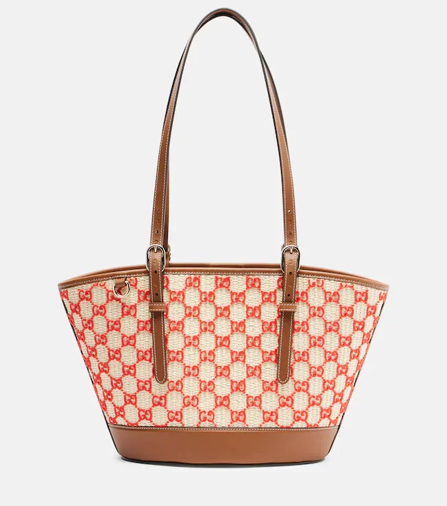 GG Small raffia-effect tote bag
