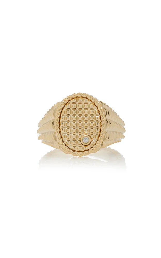 Picotti 9K Yellow Gold Diamond Signet Ring
