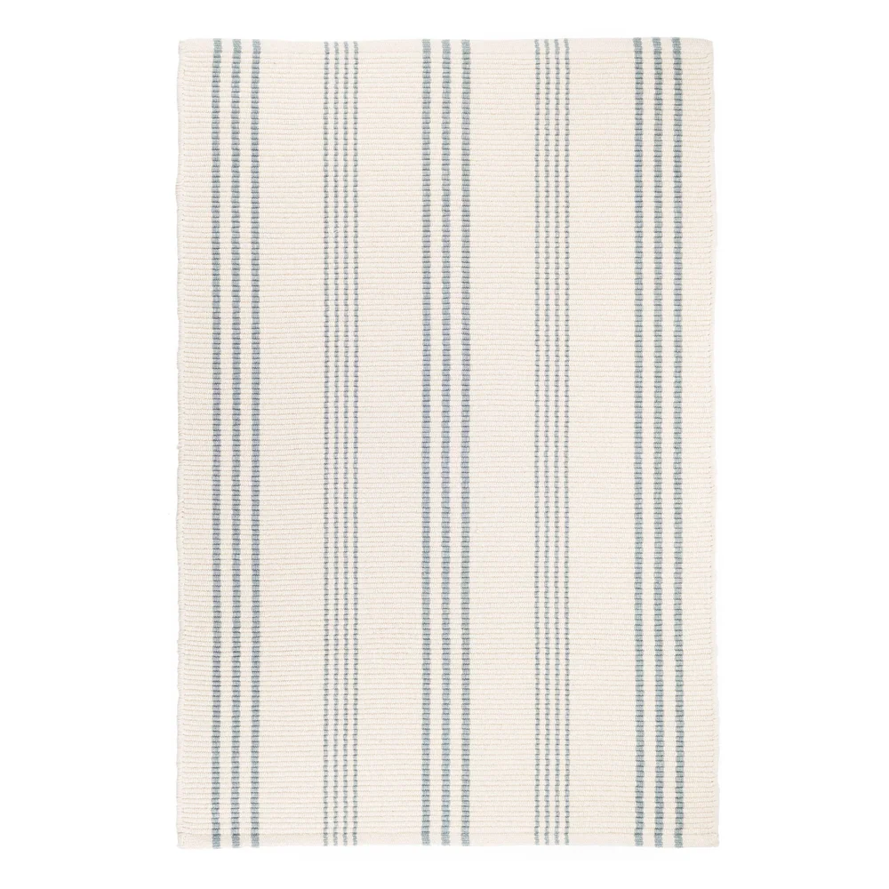 Swedish Stripe Handwoven Cotton Rug in Blue