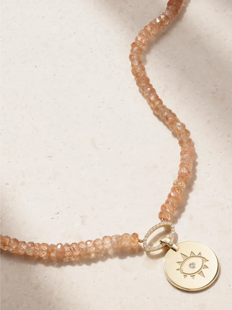 Evil Eye 14-karat gold, zircon and diamond necklace