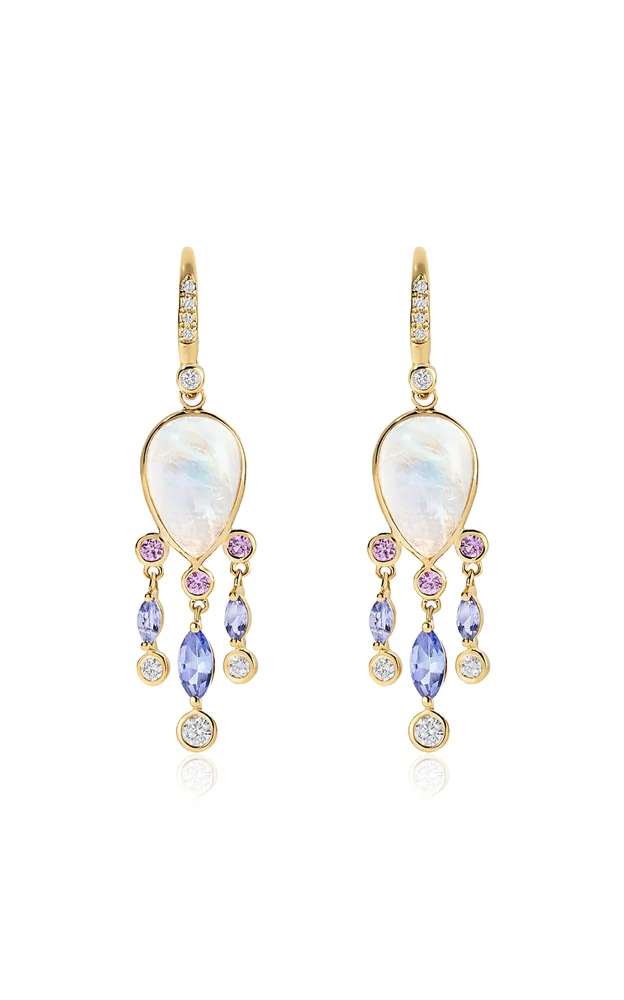 Rainbow and Roses 14K Yellow Gold Multi-Stone Earrings