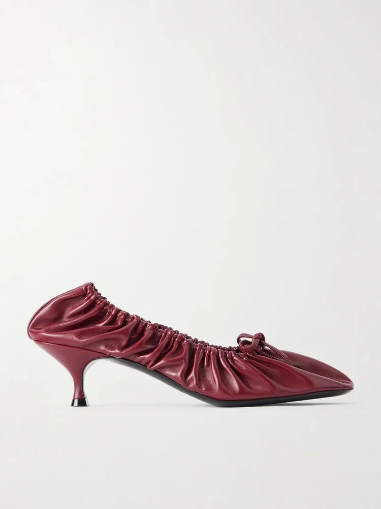 Gather Around 55 bow-detailed gathered leather pumps