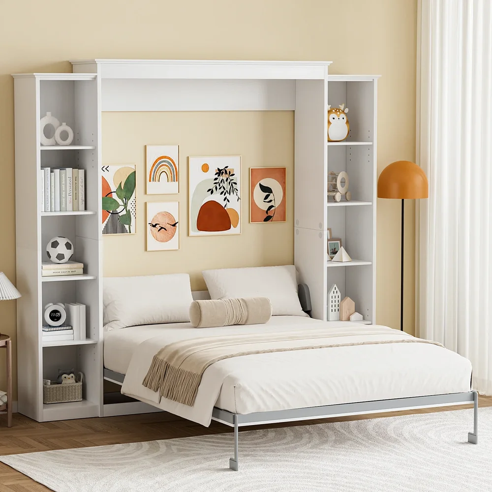 Queen Murphy Bed Space-Saving Wall Bed with Storage Shelves