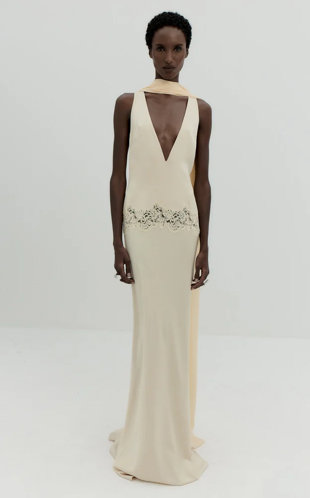 Azurite Halter Neck Lace Maxi Dress