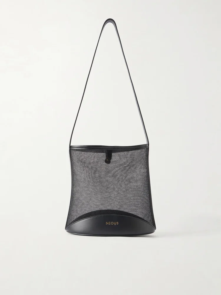 Pardalis leather-trimmed mesh bucket shoulder bag