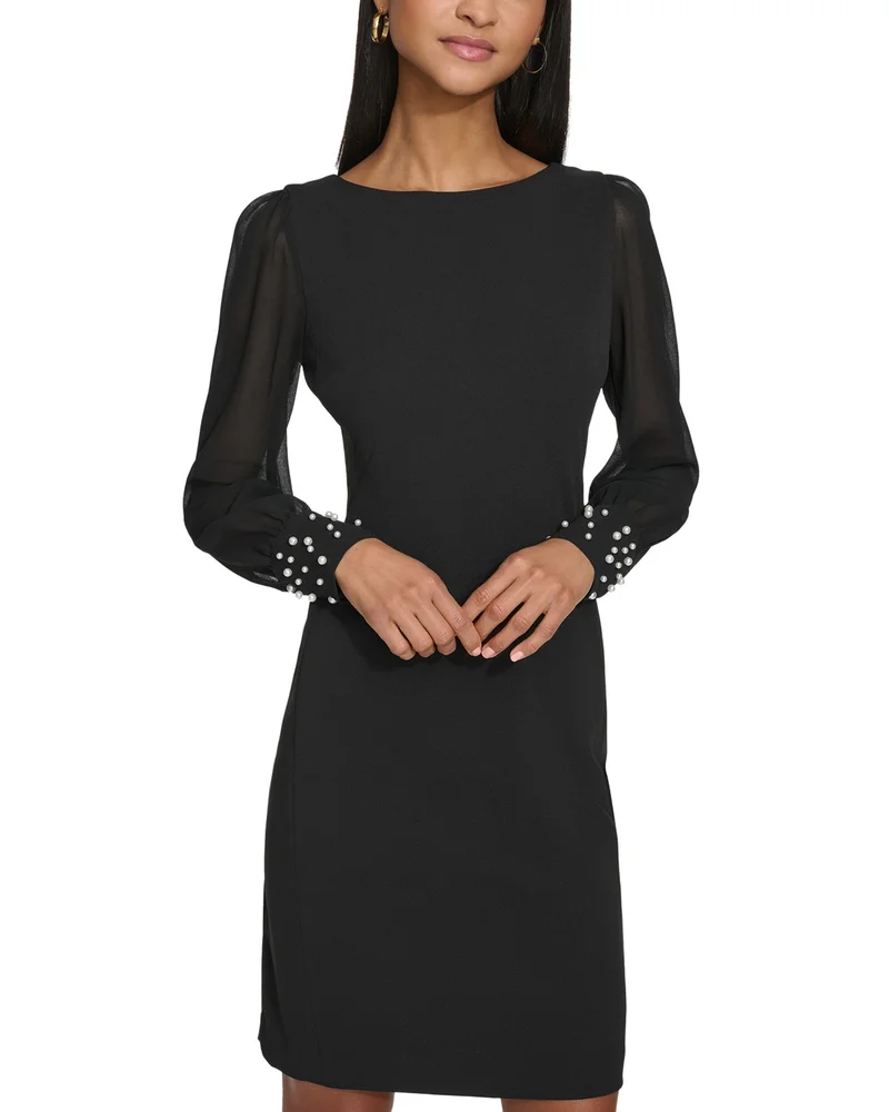 Scuba Crepe Chiffon Sleeve Sheath Dress