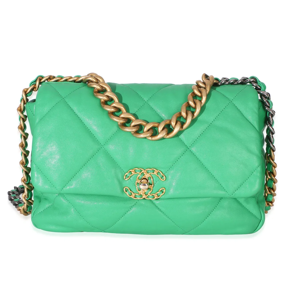 Green Quilted Lambskin Large Chanel 19 Flap Bag