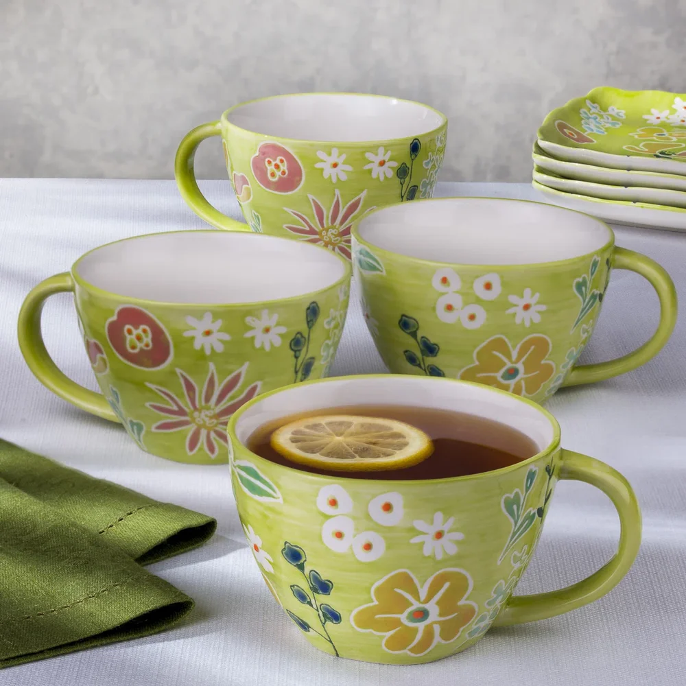 Primavera 4-Piece Handpainted Stoneware Latte Mug Set