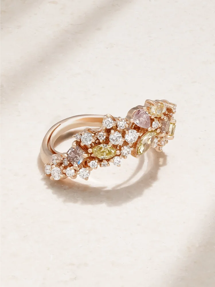 Scatter 18-karat rose gold diamond ring
