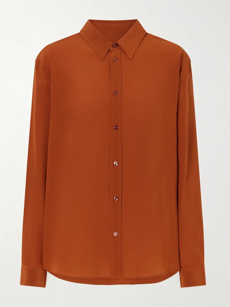logo embroidered silk crepe blouse