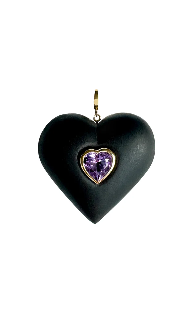 14K Yellow Gold Amethyst Ebony Heart Pendant