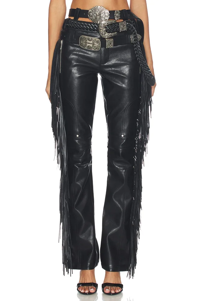 Faux Leather Fringe Pant