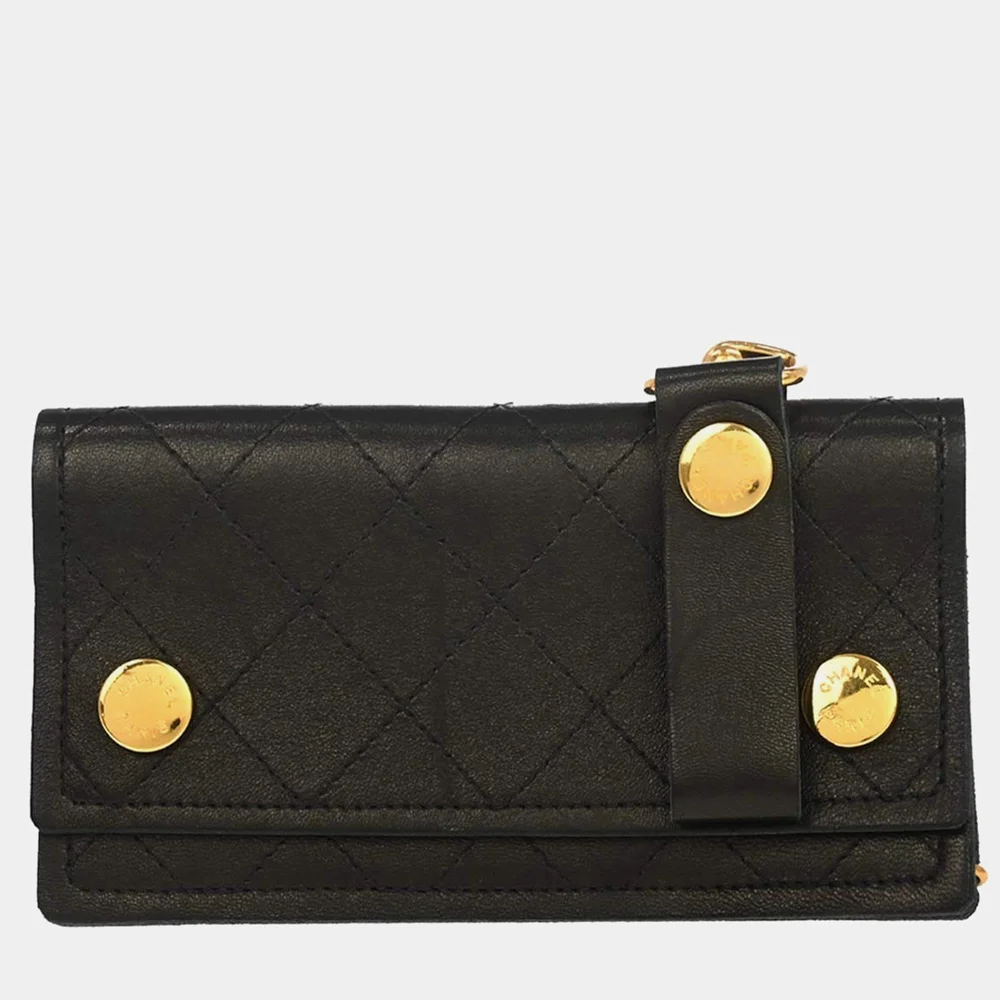 Vintage Quilted Lambskin Black Detachable Chain Wallet