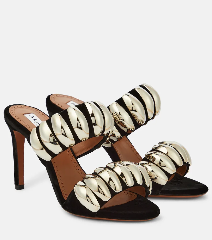 Tribale embellished suede mules