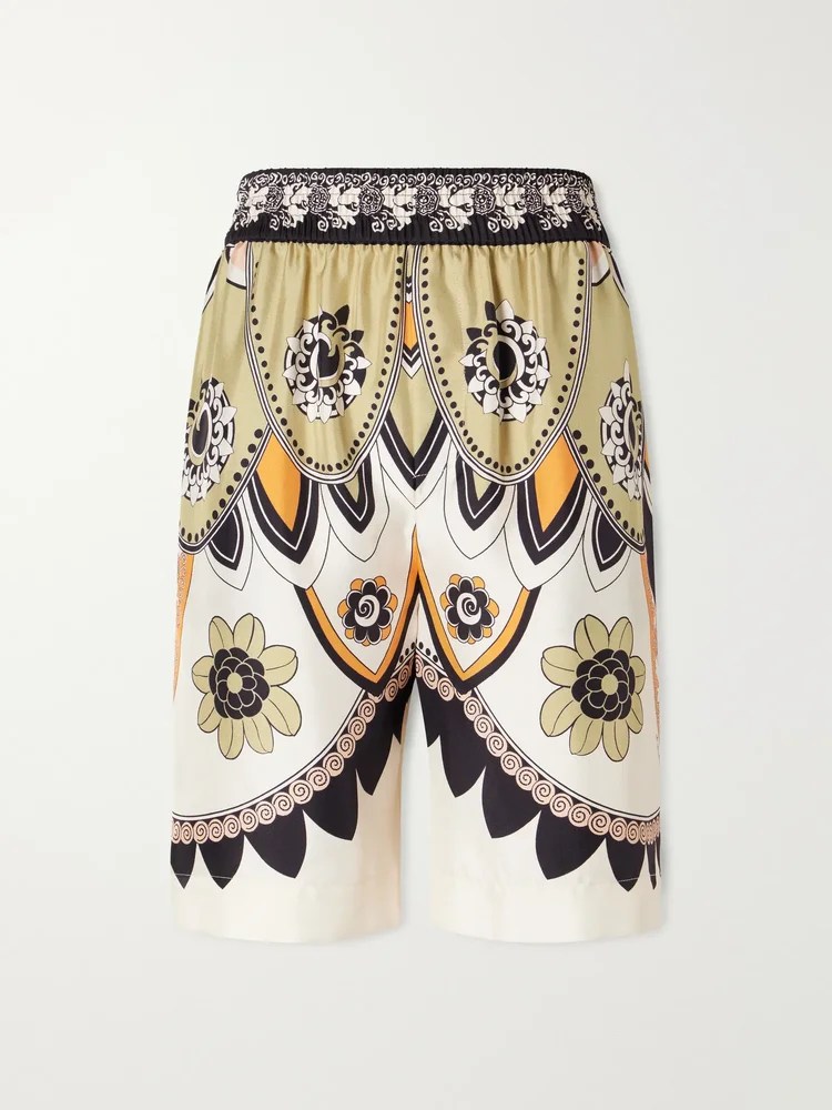 Palazzo printed silk-twill shorts
