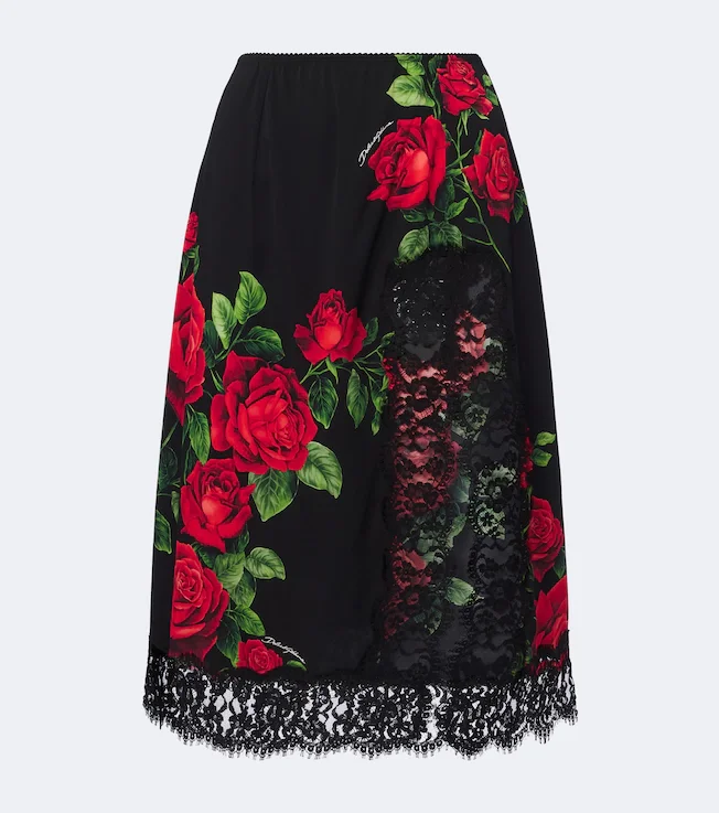Floral silk and cotton-blend midi skirt