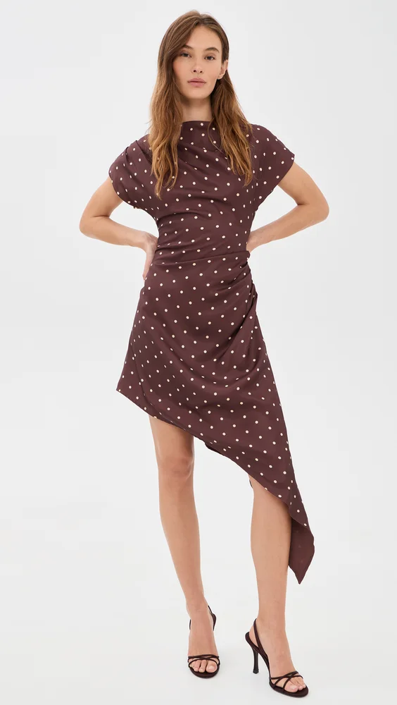 Polka Dot Asymmetric Cap Sleeve Dress