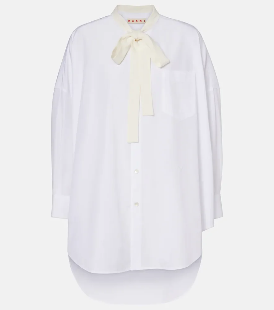 Tie-neck cotton shirt dress