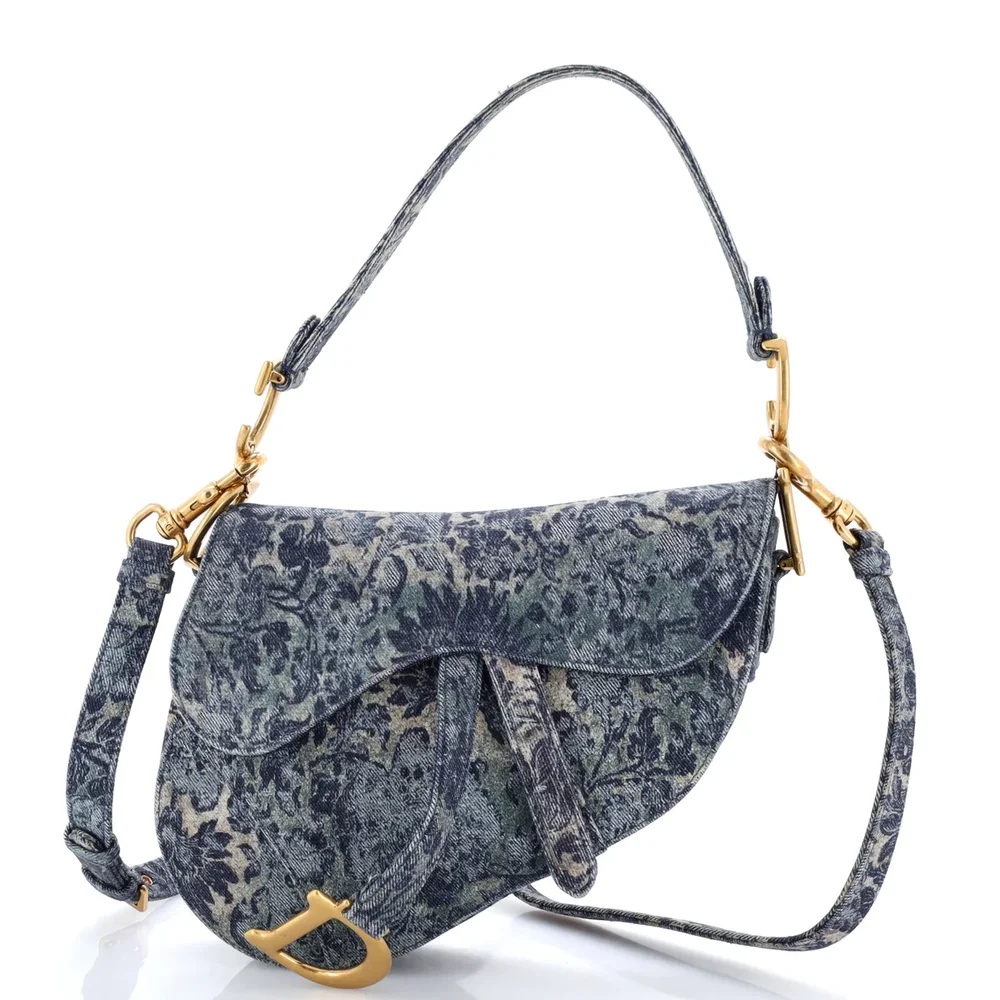 Dior Saddle Handbag Printed Denim Medium, Blue