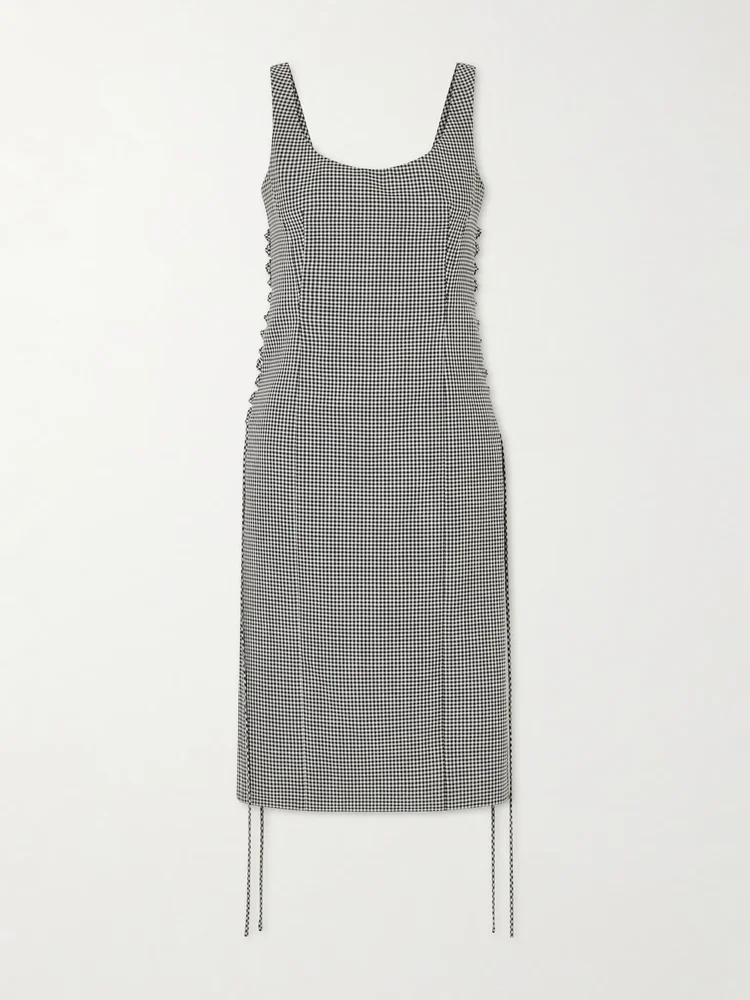 Checked wool bustier midi dress