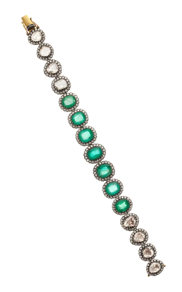 One-of-a-Kind Rajasthan 18K Yellow Gold Emerald, Diamond Bracelet